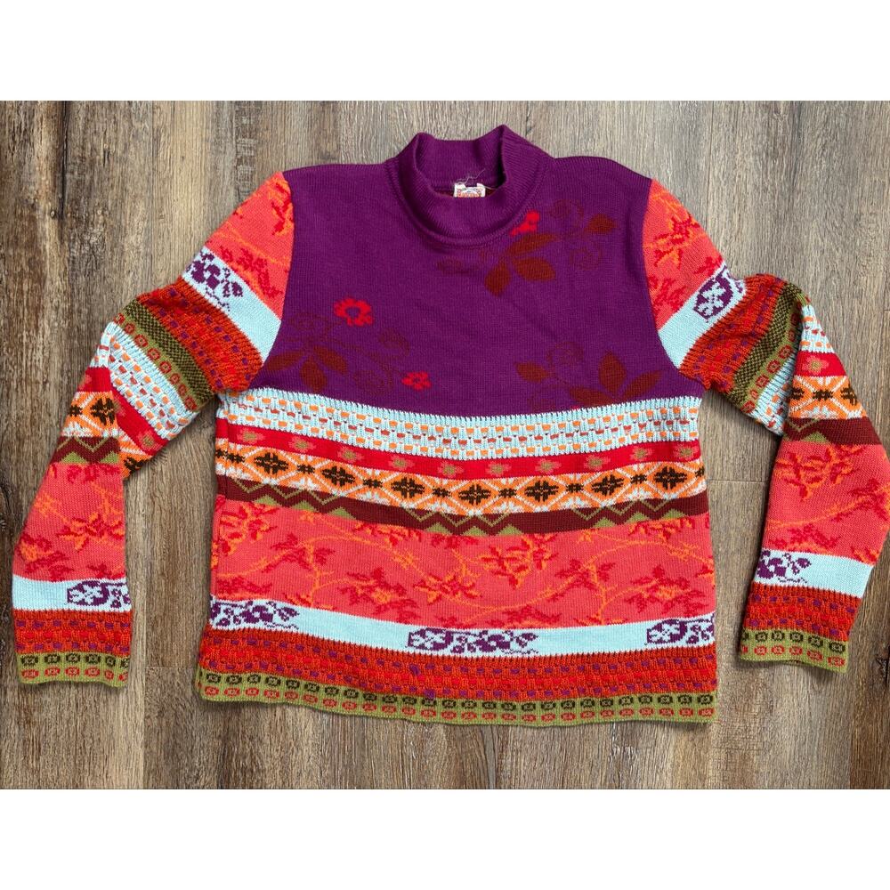 Vintage 90s Oilily sweater colorful soft knit Made in Italy mock neck - Picture 5 of 12